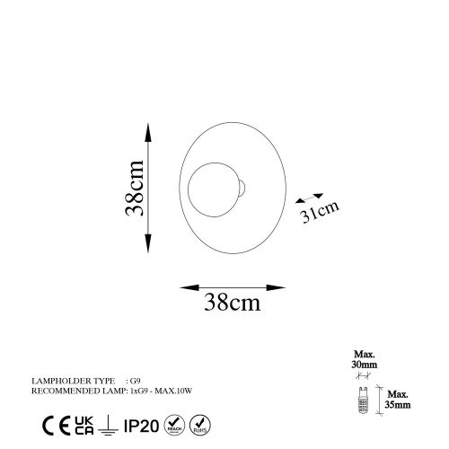 Stylish copper wall lamp, metal housing, 38 cm diameter x 31 cm height | IP20, G9 socket (max. 10 W) | Elegant lighting for modern interior design, perfect for living room and bedroom atmosphere