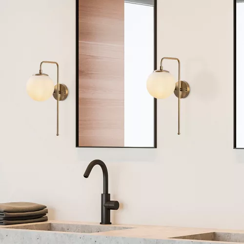 Elegant wall lamp with metal housing and glass cap, vintage copper finish, 15 x 28 x 43 cm | E14 socket, max 40W, IP20 | Perfect for modern, sparkling, Scandinavian decor in home and hotel spaces