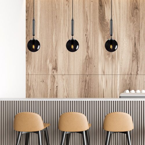 Industrial black chandelier, adjustable height 15 x 15 x 49 cm, metal housing with glass cap, maximum bulb size E14, 220-240 V, perfect for Scandinavian and abstract decoration, stylish lighting solution