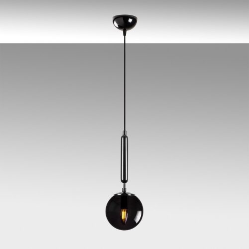 Industrial black chandelier, adjustable height 15 x 15 x 49 cm, metal housing with glass cap, maximum bulb size E14, 220-240 V, perfect for Scandinavian and abstract decoration, stylish lighting solution