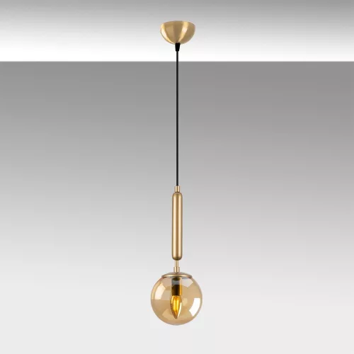 Elegant golden chandelier, metal body, adjustable height (15 x 15 x 49 cm, max. height 139 cm) | Stylish Scandinavian design, perfect for living room and dining room | E14 socket, max 40 W (bulb not included)