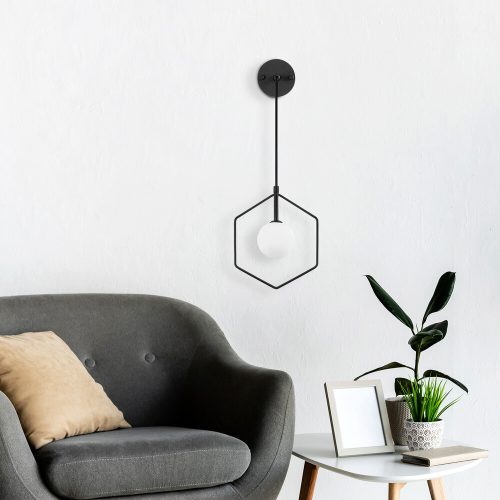 Modern Black Wall Lamp, MDF Body, 60 x 12 x 33 cm, E27 Socket (Max 40W), IP20, Pluggable, Laser-Cut Design, Stylish & Functional Lighting for Any Space