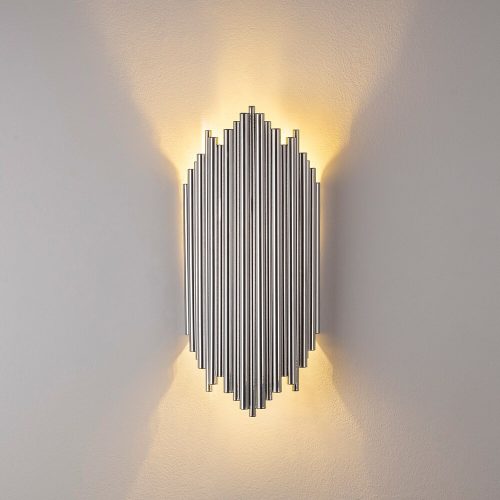 Stylish chrome wall lamp, metal housing, 18 cm width x 40 cm height x 8 cm depth | IP20 rating, E14 socket (max. 40W) | Perfect for modern interior design, an elegant lighting solution for any room