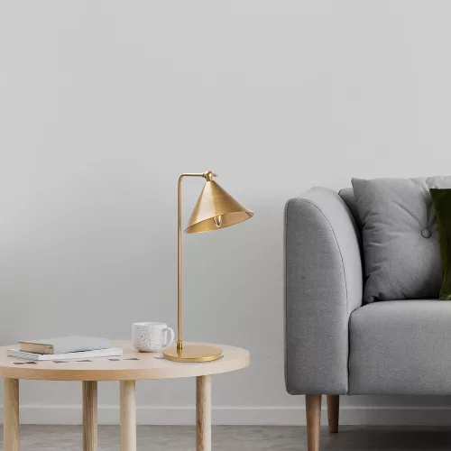 Elegant gold table lamp, metal housing, 24 x 26 x 50 cm | Cap diameter: 19 cm, height: 17 cm | IP20, E14 socket, max 40W | Modern Scandinavian design, perfect for Glam home decor and lighting