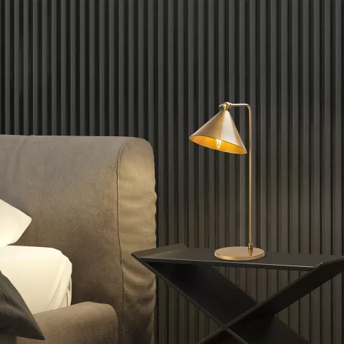 Elegant gold table lamp, metal housing, 24 x 26 x 50 cm | Cap diameter: 19 cm, height: 17 cm | IP20, E14 socket, max 40W | Modern Scandinavian design, perfect for Glam home decor and lighting