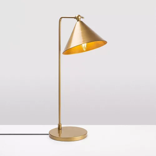 Elegant gold table lamp, metal housing, 24 x 26 x 50 cm | Cap diameter: 19 cm, height: 17 cm | IP20, E14 socket, max 40W | Modern Scandinavian design, perfect for Glam home decor and lighting