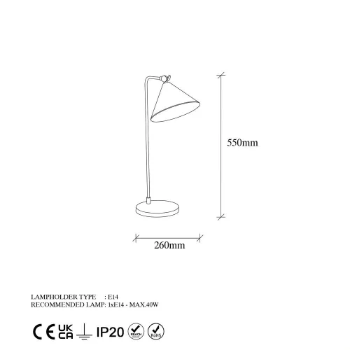 Elegant gold table lamp, metal housing, 24 x 26 x 50 cm | Cap diameter: 19 cm, height: 17 cm | IP20, E14 socket, max 40W | Modern Scandinavian design, perfect for Glam home decor and lighting