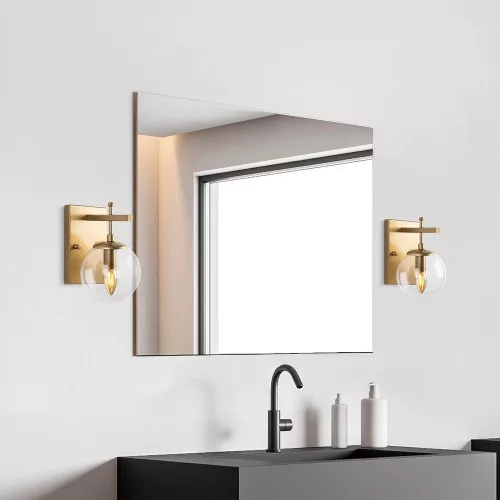 Elegant gold wall lamp, metal housing, with glass cap, 15 x 20 x 15 cm | E14 socket, max 40W | IP20 rated | Perfect for Glam and Scandinavian decor in hotels and modern spaces