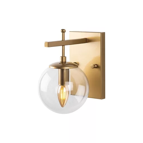 Elegant gold wall lamp, metal housing, with glass cap, 15 x 20 x 15 cm | E14 socket, max 40W | IP20 rated | Perfect for Glam and Scandinavian decor in hotels and modern spaces