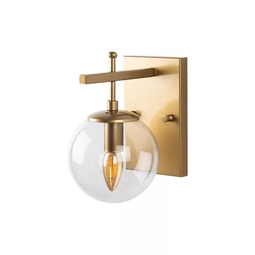 Elegant gold wall lamp, metal housing, with glass cap, 15 x 20 x 15 cm | E14 socket, max 40W | IP20 rated | Perfect for Glam and Scandinavian decor in hotels and modern spaces