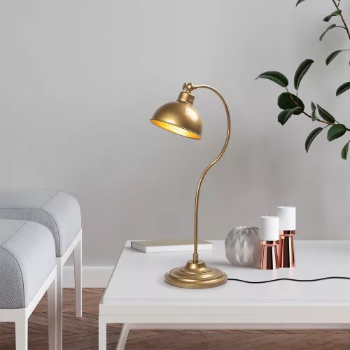 Elegant gold table lamp, metal housing, 19 x 29 x 58 cm | 16 cm diameter cap, E27 socket, max 40W | Perfect for modern and Scandinavian decoration, stylish lighting for home and office spaces