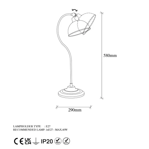Elegant gold table lamp, metal housing, 19 x 29 x 58 cm | 16 cm diameter cap, E27 socket, max 40W | Perfect for modern and Scandinavian decoration, stylish lighting for home and office spaces