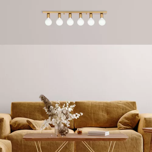 Elegant gold chandelier, metal body, 91 x 10 x 10 cm | 6 E27 sockets (max. 40 W) | IP20 rated | Glam Scandinavian design for modern living spaces, dining rooms and entrances