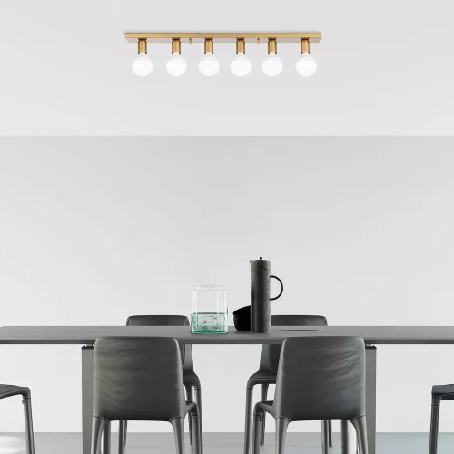 Elegant gold chandelier, metal body, 91 x 10 x 10 cm | 6 E27 sockets (max. 40 W) | IP20 rated | Glam Scandinavian design for modern living spaces, dining rooms and entrances