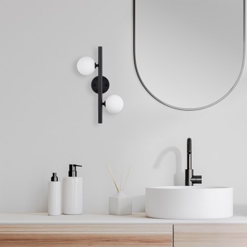 Modern Black Wall Lamp, MDF Body, 60 x 12 x 33 cm, E27 Socket (Max 40W), IP20, Pluggable, Laser-Cut Design, Stylish & Functional Lighting for Any Space
