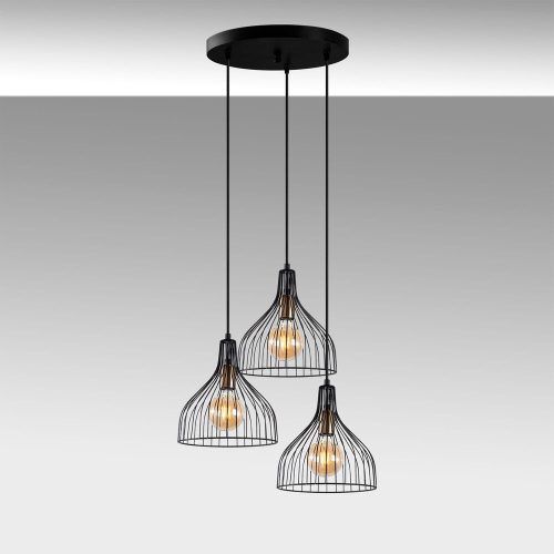 Industrial chandelier with metal body, black and antique finish, 49 x 49 x 121 cm | Adjustable height, 3 x E27 sockets (max. 40 W) | Perfect for modern interior design and unique lighting solutions