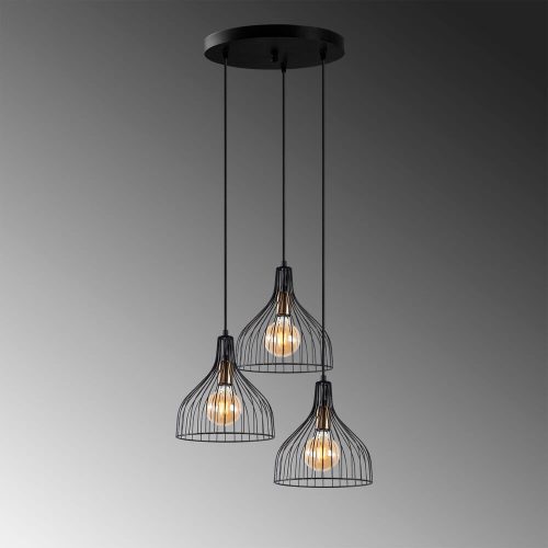 Industrial chandelier with metal body, black and antique finish, 49 x 49 x 121 cm | Adjustable height, 3 x E27 sockets (max. 40 W) | Perfect for modern interior design and unique lighting solutions