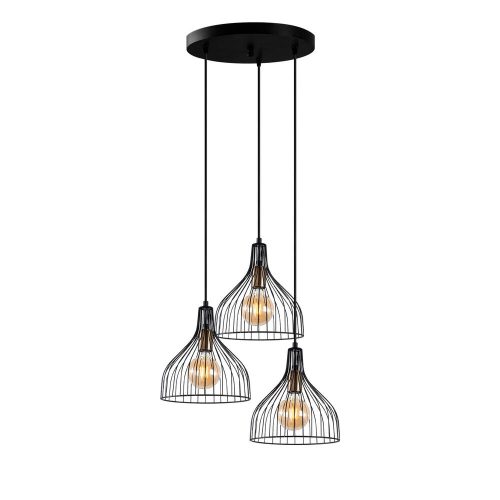 Industrial chandelier with metal body, black and antique finish, 49 x 49 x 121 cm | Adjustable height, 3 x E27 sockets (max. 40 W) | Perfect for modern interior design and unique lighting solutions
