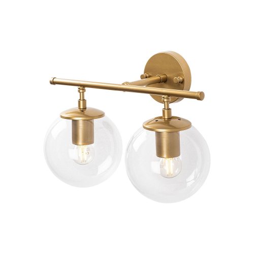 Elegant wall lamp with metal body and glass cap, shiny gold coating, 36 x 24 x 16 cm | IP20, 2 x E14 sockets (max. 40 W) | Modern Scandinavian design, perfect for Glam home decor and ambient lighting