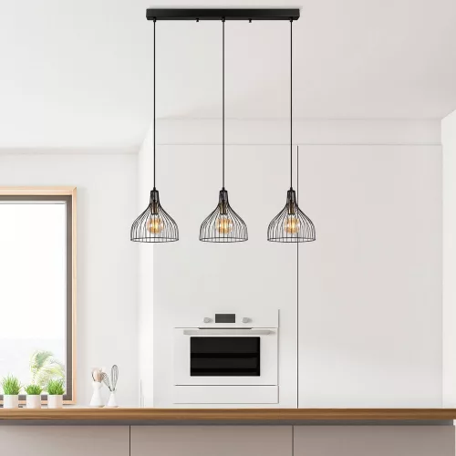 Industrial chandelier with metal body, black and antique finish, 94 x 25 x 121 cm | Adjustable height, 3 x E27 sockets (max. 40 W) | Perfect for modern home decor and dining rooms, stylish and functional design