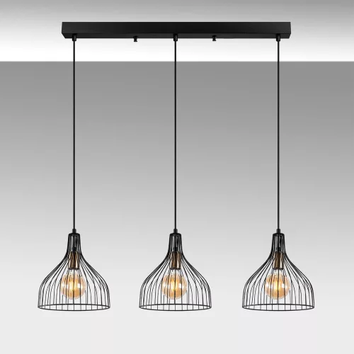 Industrial chandelier with metal body, black and antique finish, 94 x 25 x 121 cm | Adjustable height, 3 x E27 sockets (max. 40 W) | Perfect for modern home decor and dining rooms, stylish and functional design