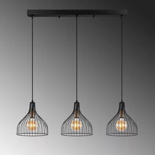 Industrial chandelier with metal body, black and antique finish, 94 x 25 x 121 cm | Adjustable height, 3 x E27 sockets (max. 40 W) | Perfect for modern home decor and dining rooms, stylish and functional design