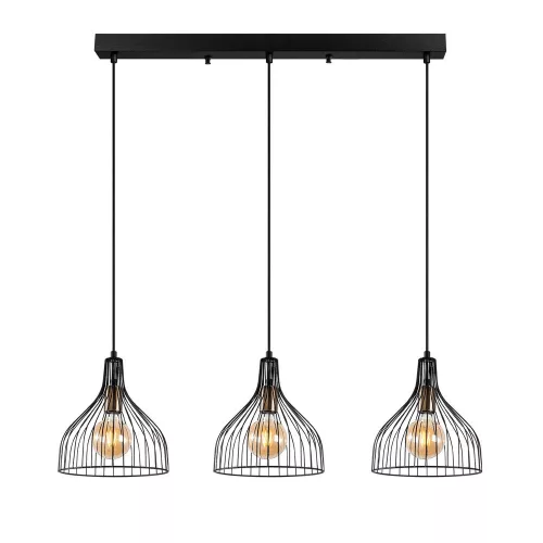Industrial chandelier with metal body, black and antique finish, 94 x 25 x 121 cm | Adjustable height, 3 x E27 sockets (max. 40 W) | Perfect for modern home decor and dining rooms, stylish and functional design