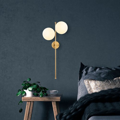 Elegant Wall Lamp with Metal Body & Glass Cap, Shiny Gold Finish, 32 x 27 x 72 cm | 2 x E14 Socket (Max 40W) | Modern Scandinavian Design, Perfect for Glam Home Decor | IP20 Rated