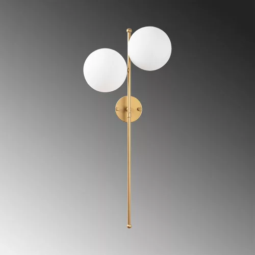Elegant wall lamp with metal body and glass cap, shiny gold coating, 32 x 27 x 72 cm | 2 x E14 sockets (max. 40 W) | Modern Scandinavian design, perfect for Glam home decor | IP20 rated