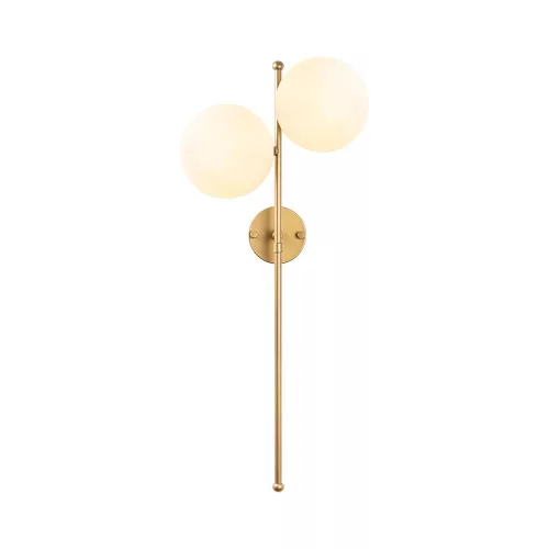 Elegant wall lamp with metal body and glass cap, shiny gold coating, 32 x 27 x 72 cm | 2 x E14 sockets (max. 40 W) | Modern Scandinavian design, perfect for Glam home decor | IP20 rated