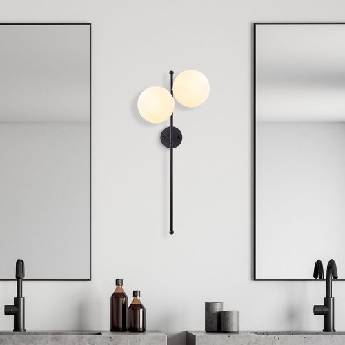 Modern Wall Lamp with Metal Body & Glass Cap, Black & Cream, 32 x 27 x 72 cm | 2 x E14 Socket (Max 40W) | Stylish Industrial & Scandinavian Design for Home & Office | IP20 Rated