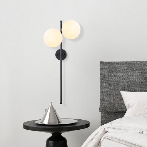 Modern wall lamp with metal body and glass cap, black-cream, 32 x 27 x 72 cm | 2 x E14 sockets (max. 40 W) | Stylish industrial and Scandinavian design for home and office | IP20 rated