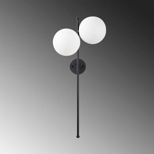 Modern wall lamp with metal body and glass cap, black-cream, 32 x 27 x 72 cm | 2 x E14 sockets (max. 40 W) | Stylish industrial and Scandinavian design for home and office | IP20 rated