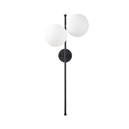 Modern wall lamp with metal body and glass cap, black-cream, 32 x 27 x 72 cm | 2 x E14 sockets (max. 40 W) | Stylish industrial and Scandinavian design for home and office | IP20 rated