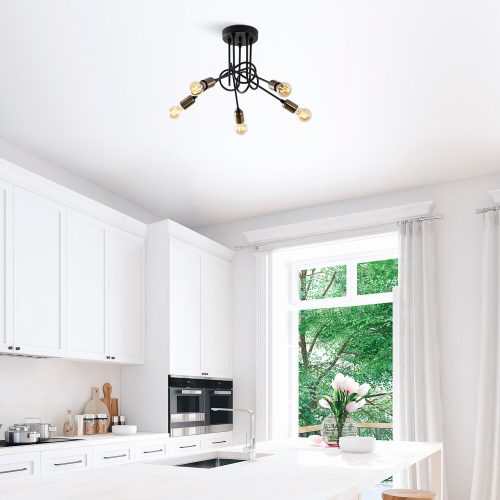 Industrial chandelier, black and antique design, 46 x 46 cm, height 35 cm | Metal housing, 5 x E27 sockets (max. 15 W) | Stylish lighting for modern home and office spaces, elegant and functional design