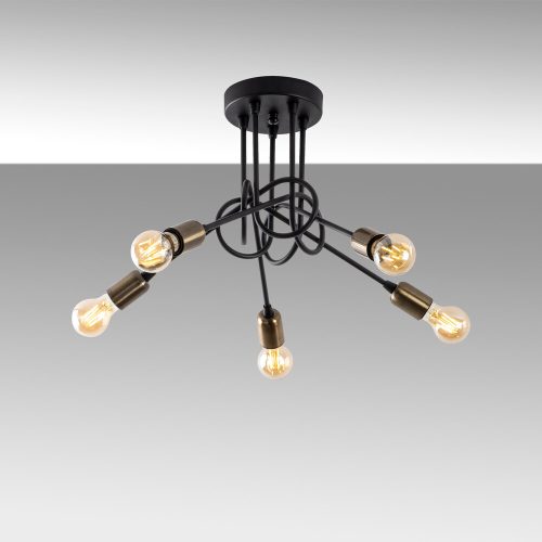 Industrial chandelier, black and antique design, 46 x 46 cm, height 35 cm | Metal housing, 5 x E27 sockets (max. 15 W) | Stylish lighting for modern home and office spaces, elegant and functional design