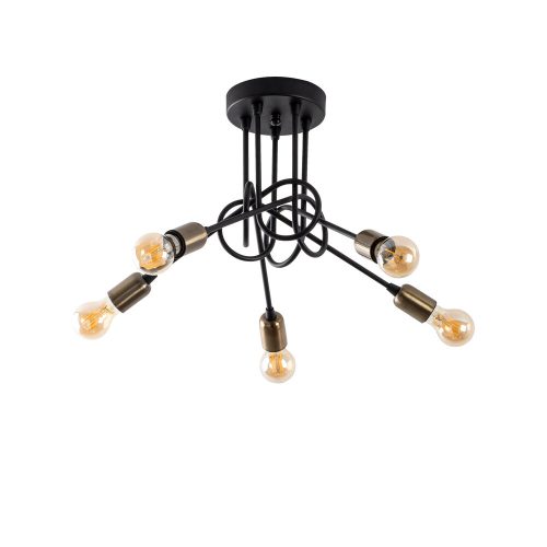 Industrial chandelier, black and antique design, 46 x 46 cm, height 35 cm | Metal housing, 5 x E27 sockets (max. 15 W) | Stylish lighting for modern home and office spaces, elegant and functional design