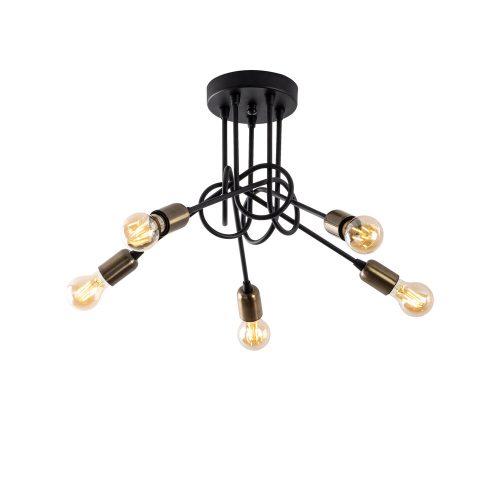 Industrial chandelier, black and antique design, 46 x 46 cm, height 35 cm | Metal housing, 5 x E27 sockets (max. 15 W) | Stylish lighting for modern home and office spaces, elegant and functional design