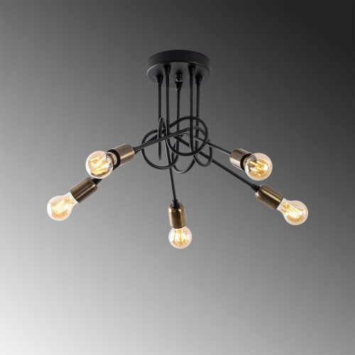 Industrial chandelier, black and antique design, 46 x 46 cm, height 35 cm | Metal housing, 5 x E27 sockets (max. 15 W) | Stylish lighting for modern home and office spaces, elegant and functional design