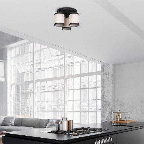 Modern Scandinavian chandelier, black and white, 40 x 40 x 22 cm | Metal housing, fabric cap (14 cm), 3 x E27 Max 40W | Stylish lighting for home and office use, elegant design, IP20 rating