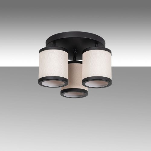 Modern Scandinavian chandelier, black and white, 40 x 40 x 22 cm | Metal housing, fabric cap (14 cm), 3 x E27 Max 40W | Stylish lighting for home and office use, elegant design, IP20 rating