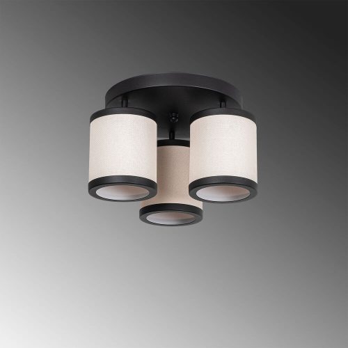 Modern Scandinavian chandelier, black and white, 40 x 40 x 22 cm | Metal housing, fabric cap (14 cm), 3 x E27 Max 40W | Stylish lighting for home and office use, elegant design, IP20 rating