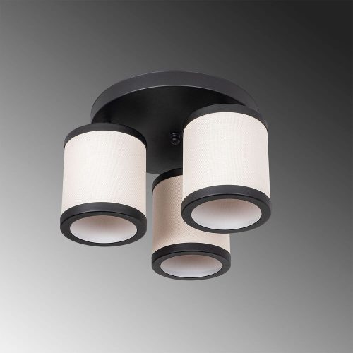 Modern Scandinavian chandelier, black and white, 40 x 40 x 22 cm | Metal housing, fabric cap (14 cm), 3 x E27 Max 40W | Stylish lighting for home and office use, elegant design, IP20 rating