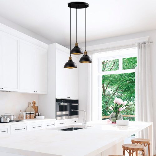 Elegant industrial chandelier, black and antique design, 44 x 44 x 117 cm | Metal housing, adjustable height, 3 x E27 sockets (max. 40W) | Perfect for modern Scandinavian and innovative decor