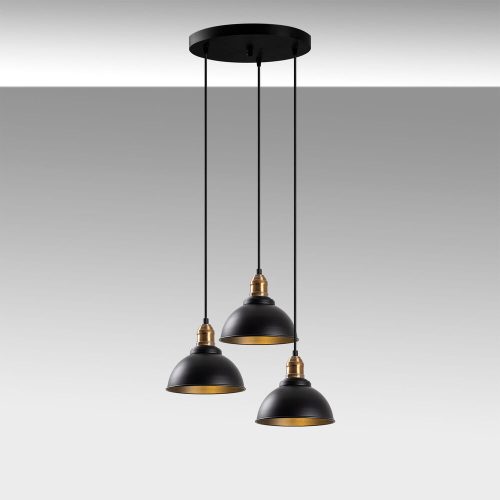 Elegant industrial chandelier, black and antique design, 44 x 44 x 117 cm | Metal housing, adjustable height, 3 x E27 sockets (max. 40W) | Perfect for modern Scandinavian and innovative decor