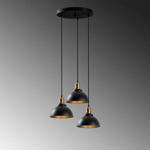 Elegant industrial chandelier, black and antique design, 44 x 44 x 117 cm | Metal housing, adjustable height, 3 x E27 sockets (max. 40W) | Perfect for modern Scandinavian and innovative decor