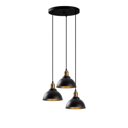 Elegant industrial chandelier, black and antique design, 44 x 44 x 117 cm | Metal housing, adjustable height, 3 x E27 sockets (max. 40W) | Perfect for modern Scandinavian and innovative decor