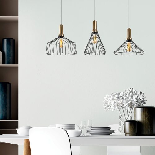 Modern industrial chandelier, black and antique finish, 104 x 34 cm | Adjustable height 50-140 cm | Metal housing, 3 E27 sockets, elegant Glam design for home and office lighting