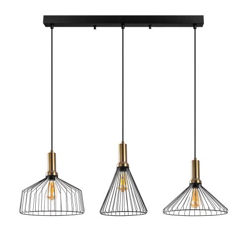 Modern industrial chandelier, black and antique finish, 104 x 34 cm | Adjustable height 50-140 cm | Metal housing, 3 E27 sockets, elegant Glam design for home and office lighting