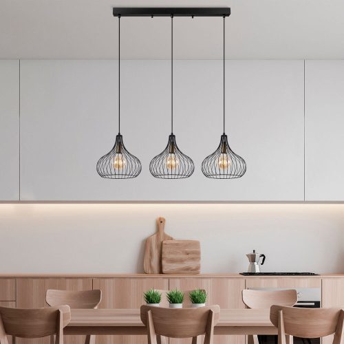 Industrial chandelier with metal body, black and antique finish, 76 x 22 x 120 cm | Adjustable height, 3 x E27 sockets (max. 40 W) | Perfect for modern interior design and unique lighting solutions